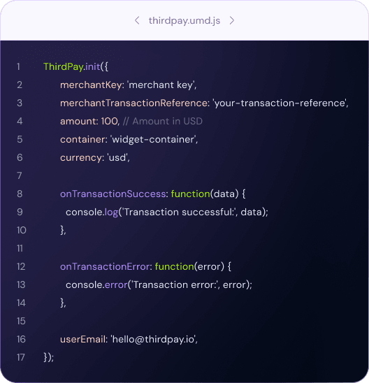 Integration code snippet